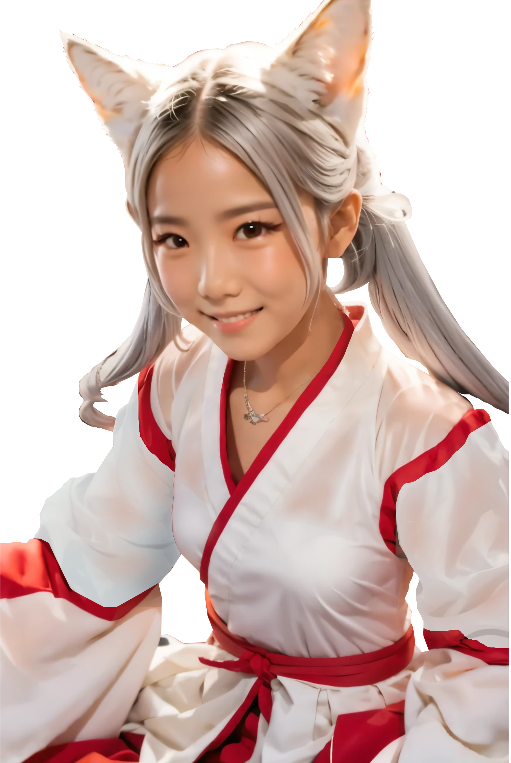 怪物娘,A woman born between a human and a descendant of a nine-tailed white fox. What, she has ears? She works as a shrine maiden. Because she serves the gods, she cannot date men.